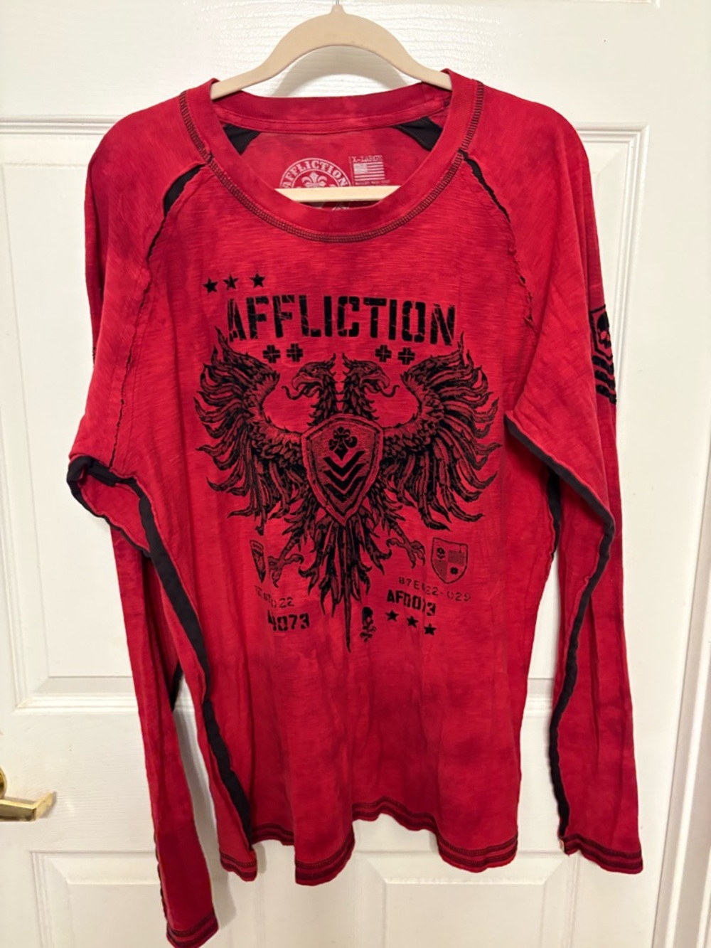 Affliction Red Graphic Crewneck Long Sleeve Tee